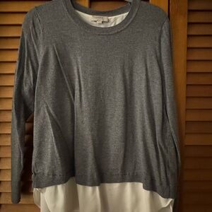 LOFT Gray and White Crew Neck Sweater